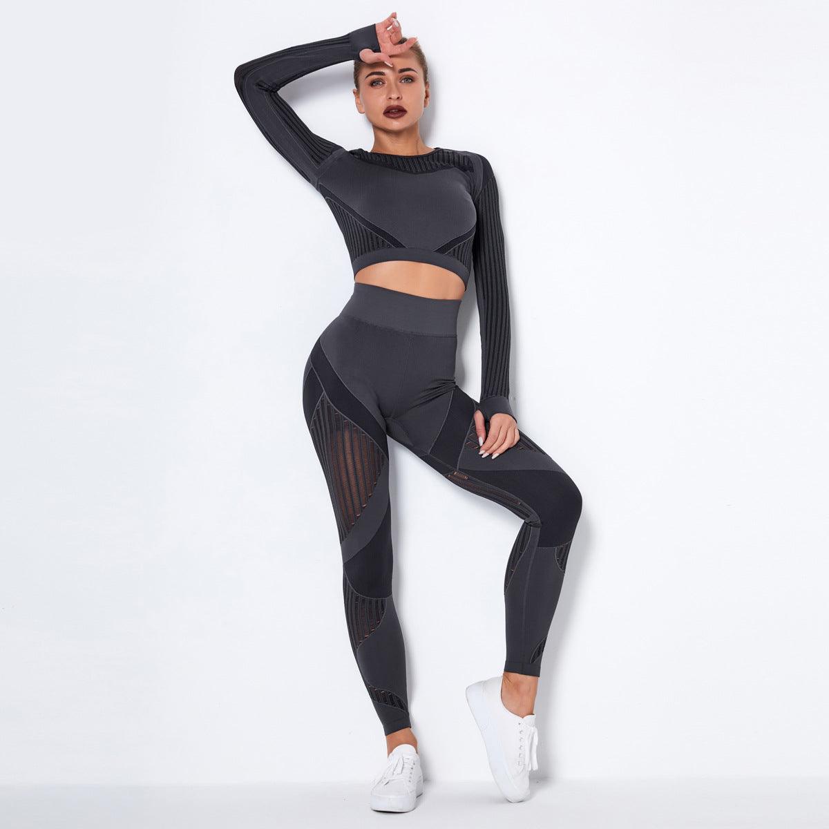 Seamless Knitted Absorbent Yoga Long-Sleeved Suit Yoga Wearsuit - AL MONI EXPRESS