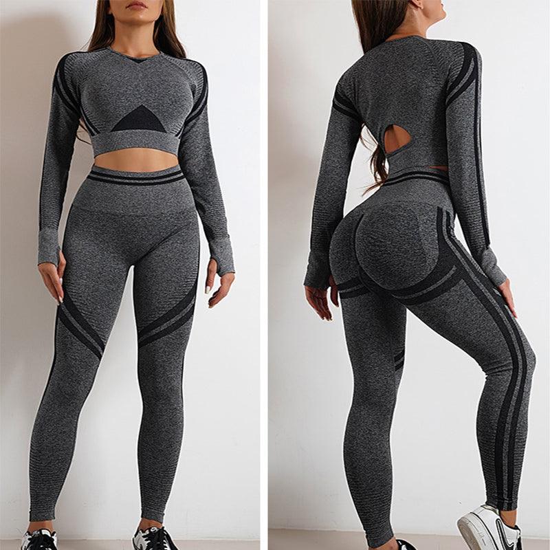 Seamless Yoga Pants Sports Gym Fitness Leggings Or Long Sleeve Tops Outfits Butt Lifting Slim Workout Sportswear Clothing - AL MONI EXPRESS