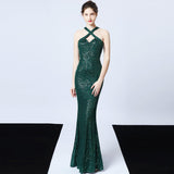 Sequined Party Dress Long Banquet Slim Fishtail - Almoni Express