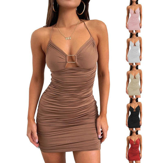 Sexy Suspender Short Dress With Hollow Collar Design And Hip-hugging Dress Summer Womens Clothing - AL MONI EXPRESS