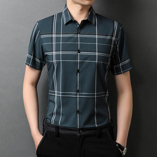 Short Sleeve Plaid Shirt Trendy Thin Young And Middle-aged Half Sleeve Lining - AL MONI EXPRESS