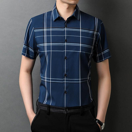 Short Sleeve Plaid Shirt Trendy Thin Young And Middle-aged Half Sleeve Lining - AL MONI EXPRESS