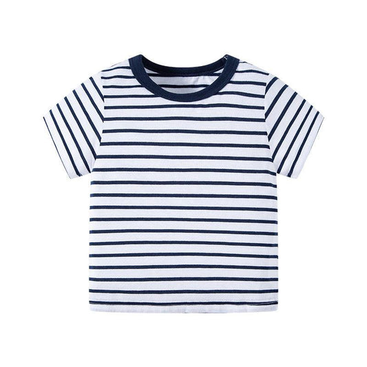 Short-sleeved Striped T-shirt Casual Boy Clothes - Almoni Express
