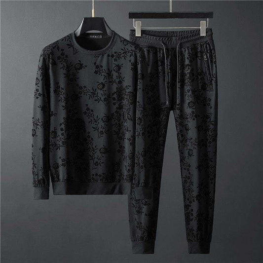 Simple Jacquard Round Neck Long-sleeved Sweater Trousers Two-piece Set - AL MONI EXPRESS