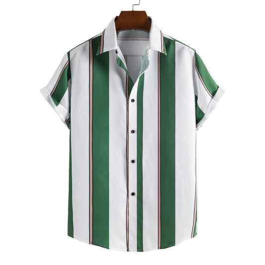 Simple Men's Short Sleeve Casual Shirt Striped Printed Shirt - AL MONI EXPRESS
