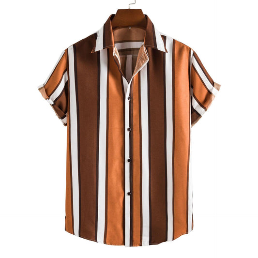 Simple Men's Short Sleeve Casual Shirt Striped Printed Shirt - AL MONI EXPRESS