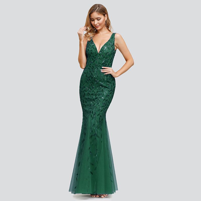 Sleeveless sequined fishtail party evening dress - Almoni Express