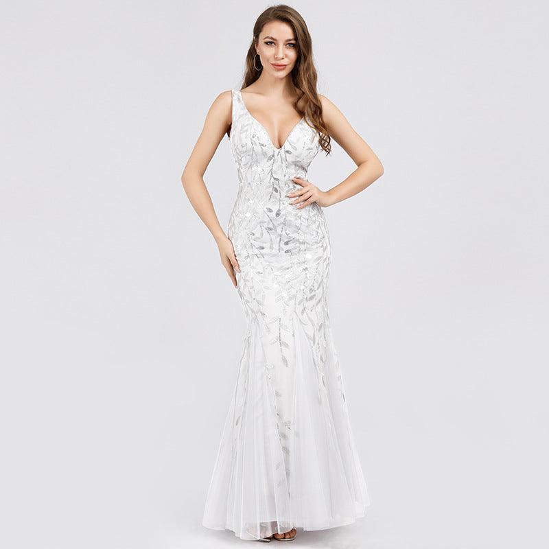 Sleeveless sequined fishtail party evening dress - Almoni Express