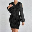 Slimming V-neck Dress Women Fashion Long Sleeve Solid Color Short Dress - AL MONI EXPRESS