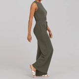 Solid Color Jumpsuit Sleeveless Tops Tie Elastic Pants Romper - AL MONI EXPRESS