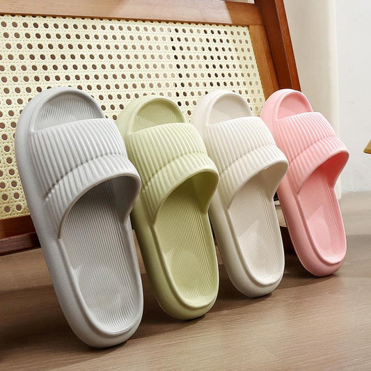 Solid Striped Design Home Slippers Women Men Fashion House Shoes Non-slip Floor Bathroom Slippers For Couple - AL MONI EXPRESS