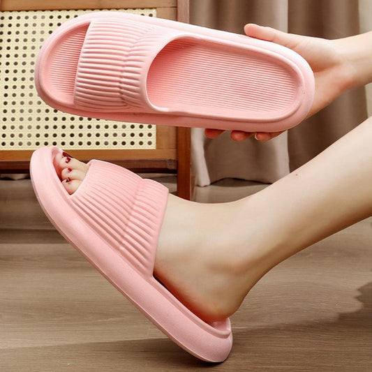 Solid Striped Design Home Slippers Women Men Fashion House Shoes Non-slip Floor Bathroom Slippers For Couple - AL MONI EXPRESS