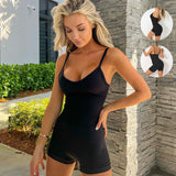 Spaghetti Strap Shorts Jumpsuit Sports Yoga Workout Tight Romper Women Fashion Fitness Sportwear - AL MONI EXPRESS