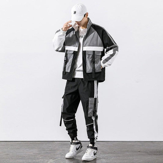 Spring And Autumn Sports Suit Street Trendy Boys Casual Workwear Jacket Multi-pocket Trousers Two-piece Set - AL MONI EXPRESS