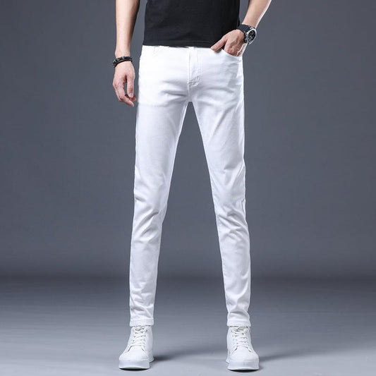 Spring And Summer Thin White Jeans Men Men'S Holes Casual Stretch Slim Fit Pants Men - Almoni Express