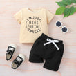 Spring And Summer Wear Western Style Baby Clothes Shirt Printed Letters Solid Color Shorts - Almoni Express