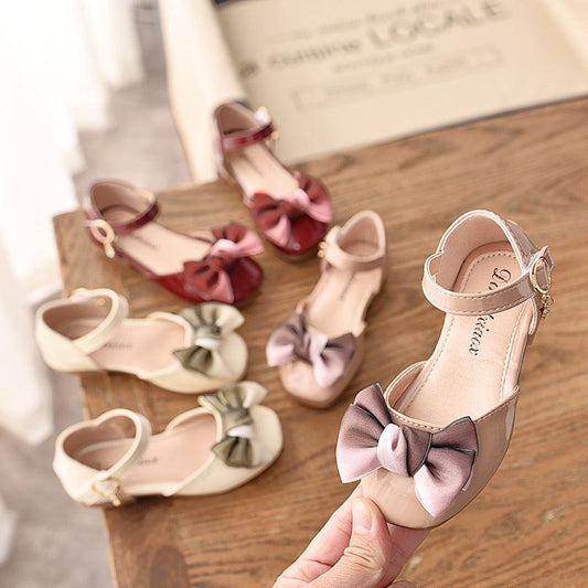 spring new children's shoes girls soft bottom sandals bow princess shoes baby single shoes bag leather shoes - Almoni Express