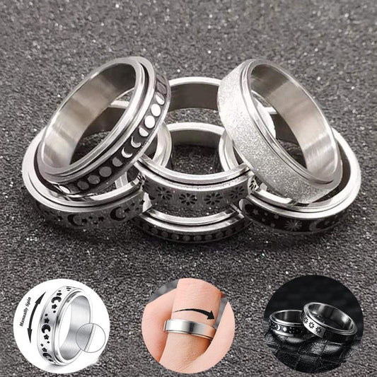 Stainless Steel Rotatable Spinner Ring Moon Stars Relieve Anxiety Rings - AL MONI EXPRESS