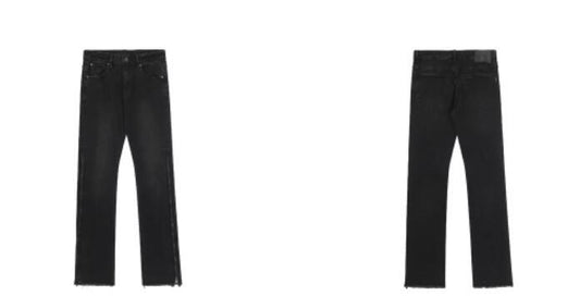 Straight Tube Raw Edge Side Zipper Design Jeans - AL MONI EXPRESS