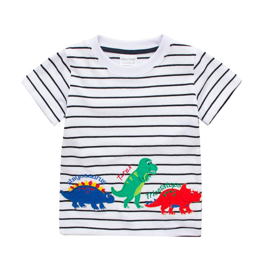 Striped Dinosaur Boys Short-sleeved T-shirt - Almoni Express