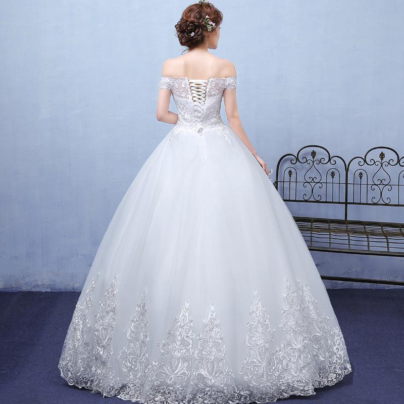 summer paragraph white word shoulder wedding dress lace wedding bride wedding dress wholesale custom - Almoni Express