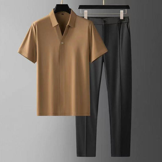 Summer Ultra-thin Silky Ice Silk Seamless Adhesive Short Sleeve Shirt Outfit - AL MONI EXPRESS