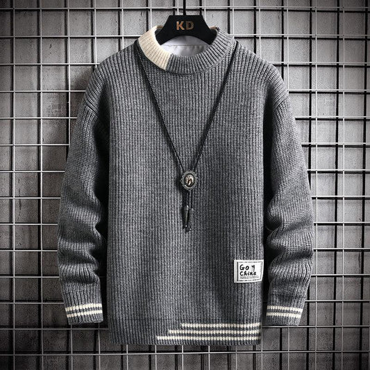 Sweater Men Fashion Autumn Winter Round Neck Warm - Almoni Express