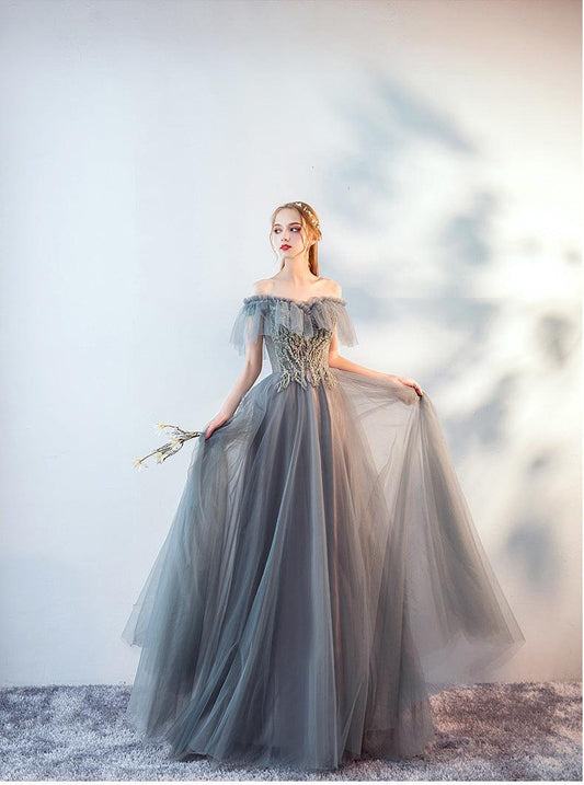 The Host's Annual Meeting Banquet Dress Skirt Fairy Air Shoulder Long Dress Female - Almoni Express