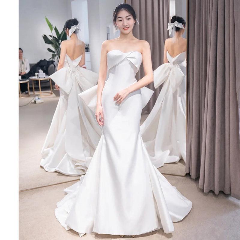 The New Small Trailing Temperament Trailing Simple And Thin Mermaid Wedding Dress - Almoni Express