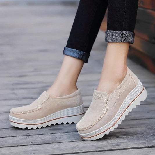 Thick-soled Flat Shoes Anti-slip Suede Height Increasing Shoes For Women - AL MONI EXPRESS