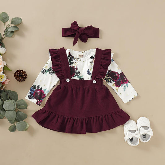 Three-piece set of baby and toddler flower print straps - Almoni Express