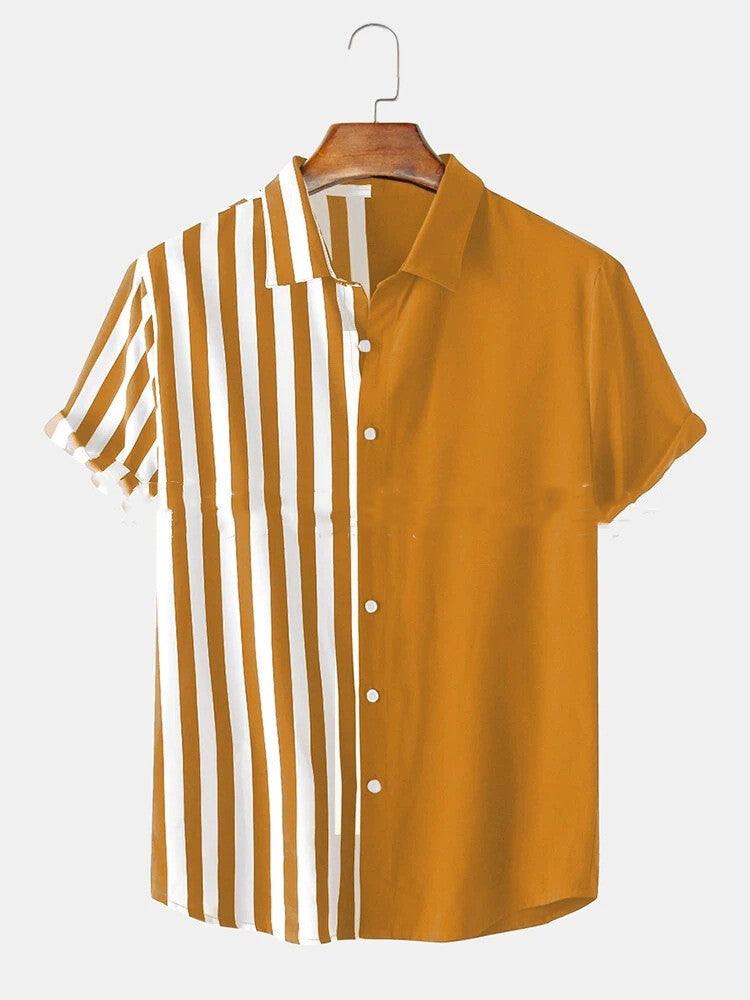 Two-tone Striped Print Casual Men's Shirt - AL MONI EXPRESS