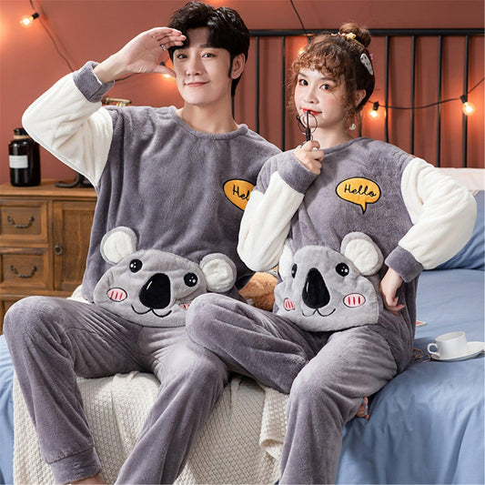 Velvet Couple Pajamas Korean Style Thickened Warmth - Almoni Express