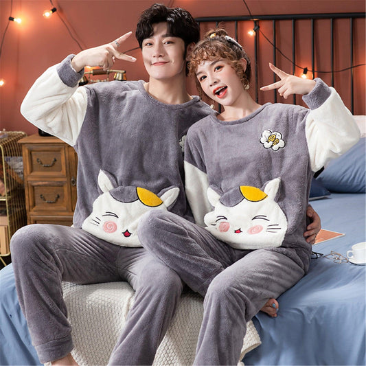 Velvet Couple Pajamas Korean Style Thickened Warmth - Almoni Express