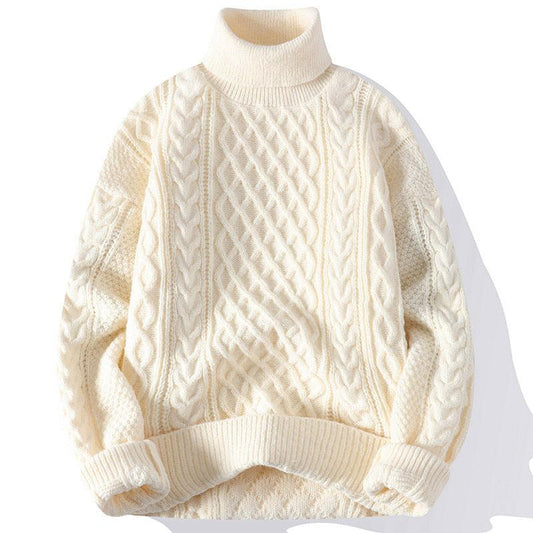 Vintage Jacquard Turtleneck Thick Sweater Men - Almoni Express