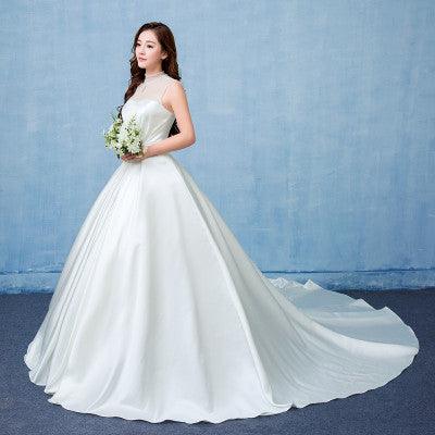 wedding dress bride married Korean version of the satin big tail studio wedding dress - Almoni Express