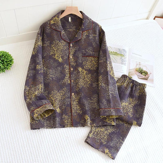 Winter Couple Yarn-dyed Cotton Pajamas Long Sleeve Can Be Outerwear Homewear Men's Suit - Almoni Express