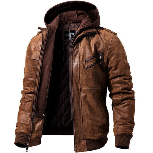 Winter Fashion Motorcycle Leather Jacket Men Slim Fit Oblique Zipper PU Jackets Autumn Mens Leather Biker Coats Warm Streetwear - AL MONI EXPRESS