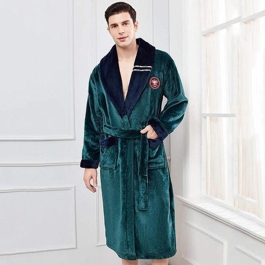 Winter Flannel Lovers Robe Gown Elegant Solid Casual Sleepwe - Almoni Express