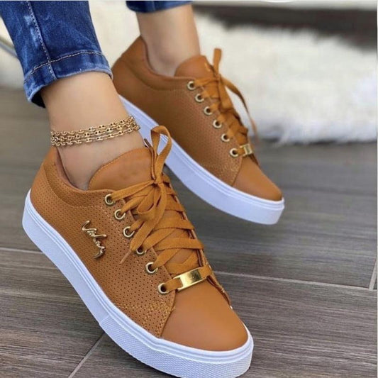 Women Flat Sneakers Breathable Lace-up Shoes For Girls - AL MONI EXPRESS