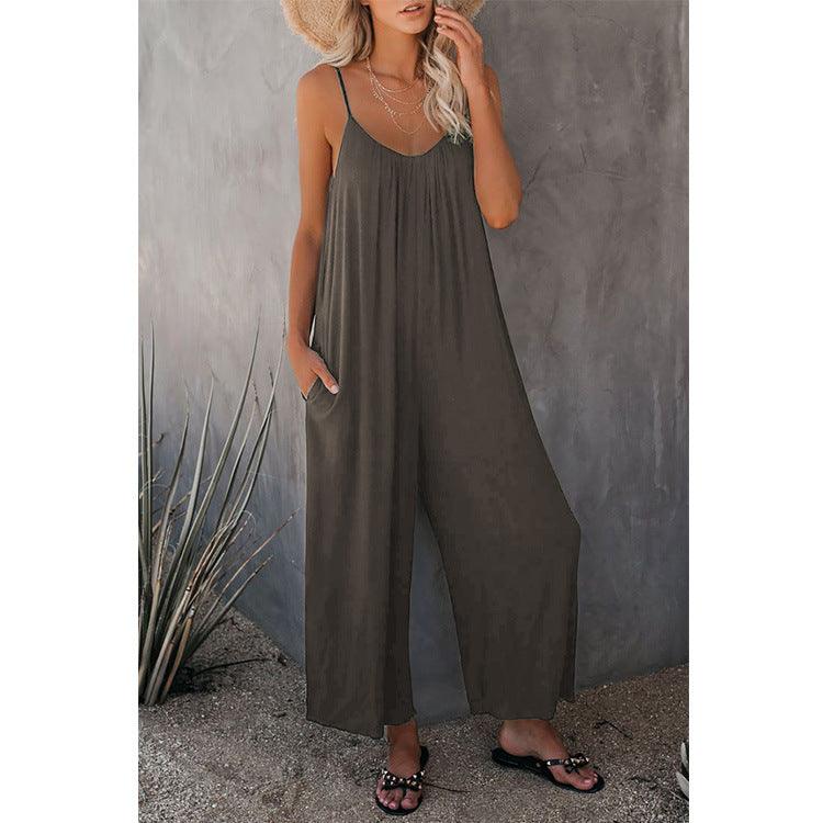 Women's Loose Sleeveless Jumpsuits Romper Jumpsuit With Pockets Long Pant Summer - AL MONI EXPRESS