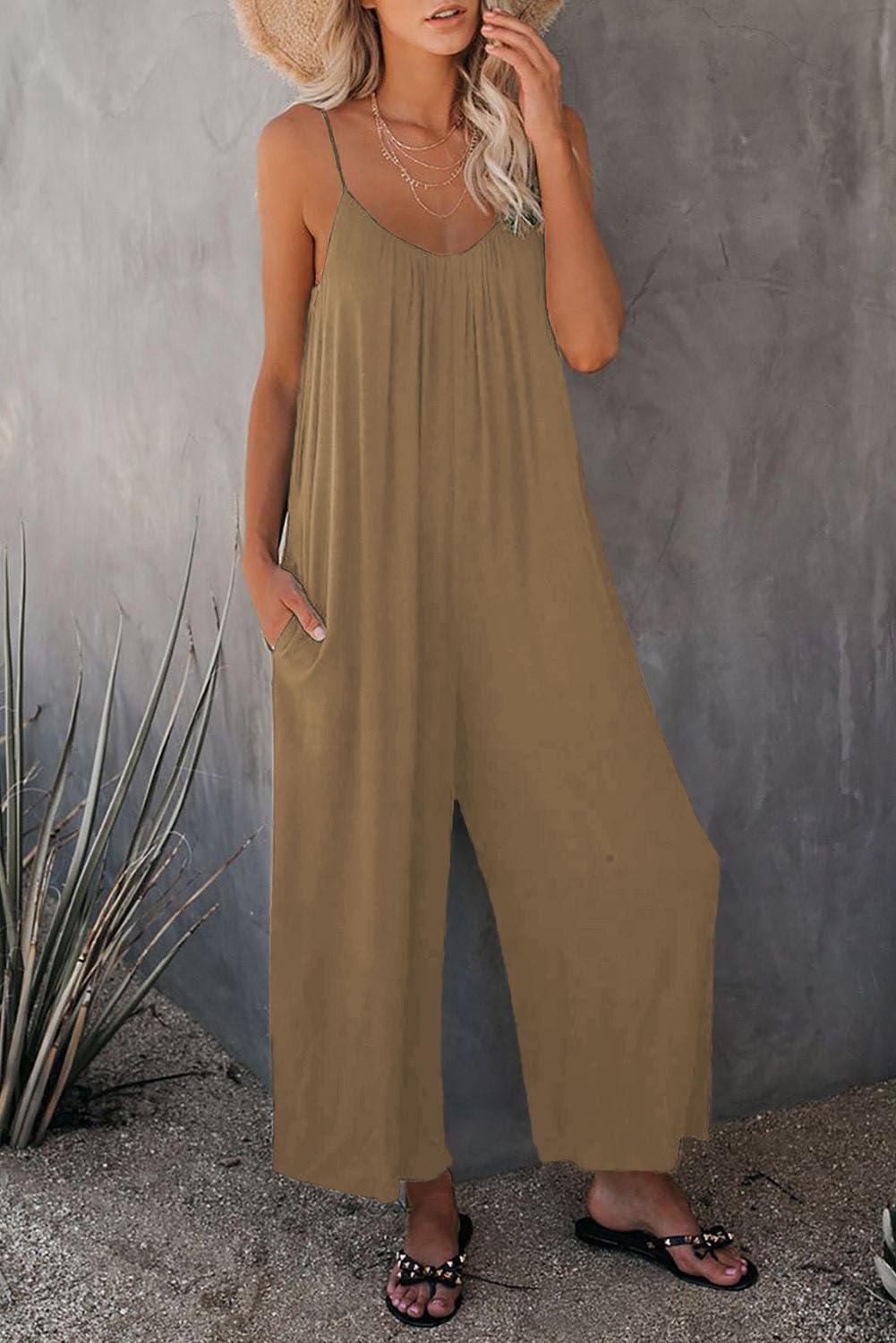 Women's Loose Sleeveless Jumpsuits Romper Jumpsuit With Pockets Long Pant Summer - AL MONI EXPRESS