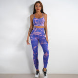 Women's Tie-dye Print Yoga Suit Women Fitness Sports High Waist Trousers Or Shorts Set - AL MONI EXPRESS
