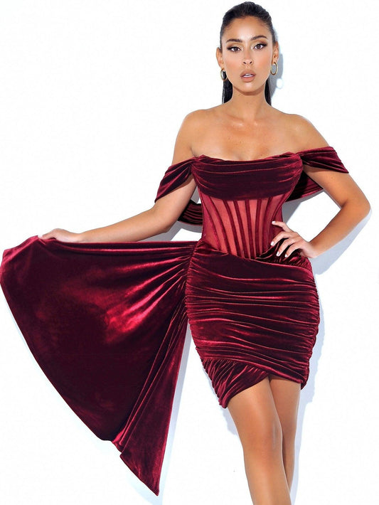Women's Velvet With Breast Sexy Evening Dress - Almoni Express