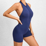 Zippered Yoga Fitness Shorts Jumpsuit Sleeveless Tummy Control Stretch Shapewear Butt Lifting Sportswear Women - AL MONI EXPRESS