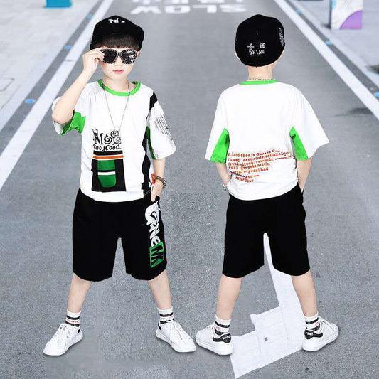 Boys' Summer Loose Sports Clothes Middle And Big Children's Two Piece Set