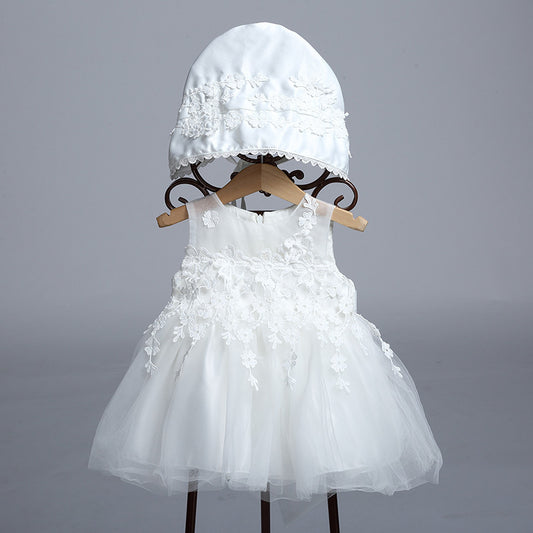 Baby's full moon, baby's wedding dress, princess dress, children's dress, lace cap, fluffy dress, photo studio