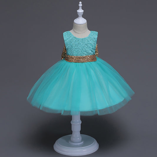 The summer and sequins big bow skirts and sleeveless dress baby child lace princess skirt dress