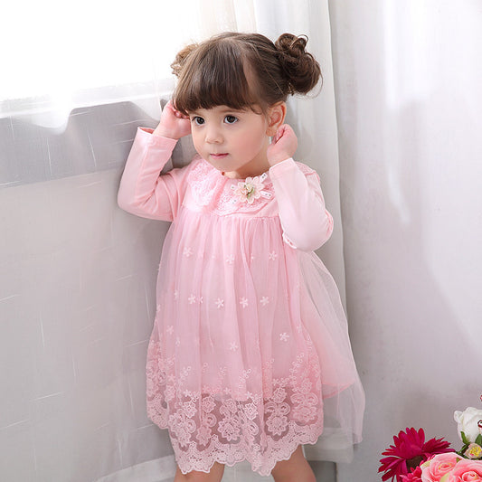 The children wear long sleeved dress baby princess skirt gauze Chun 1-3 years old female baby dress a generation