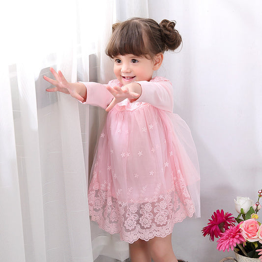 The children wear long sleeved dress baby princess skirt gauze Chun 1-3 years old female baby dress a generation